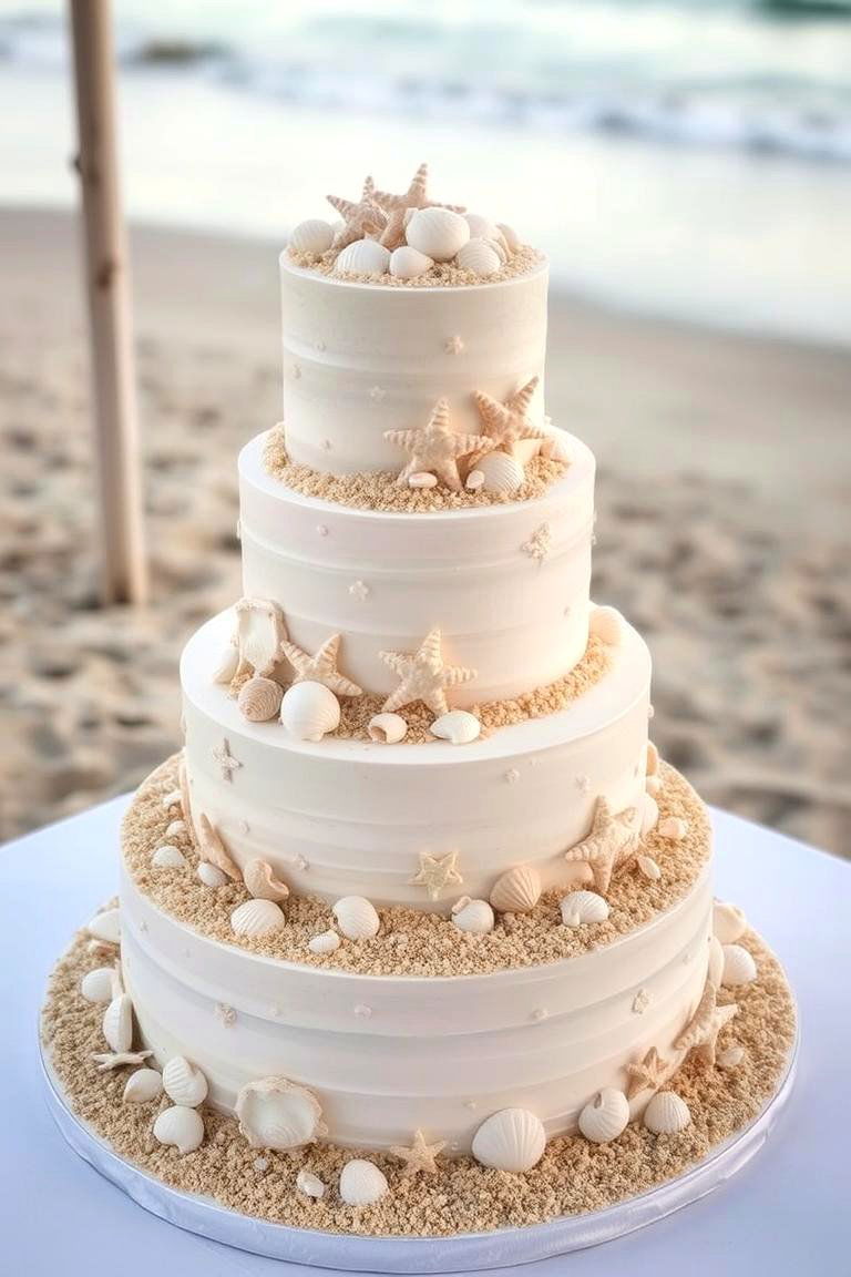 Seashell Wedding Cake - 24 Beach Wedding Ideas