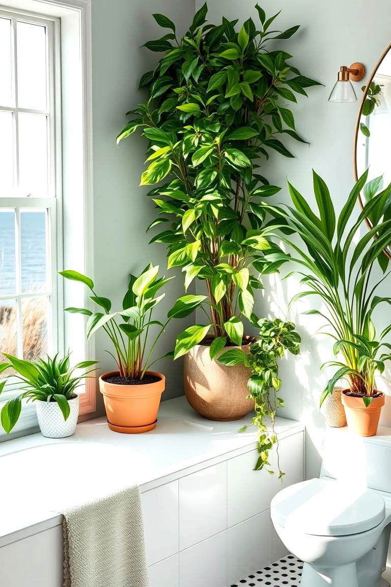 Seaside Greenery - 24 Coastal Bathroom Ideas