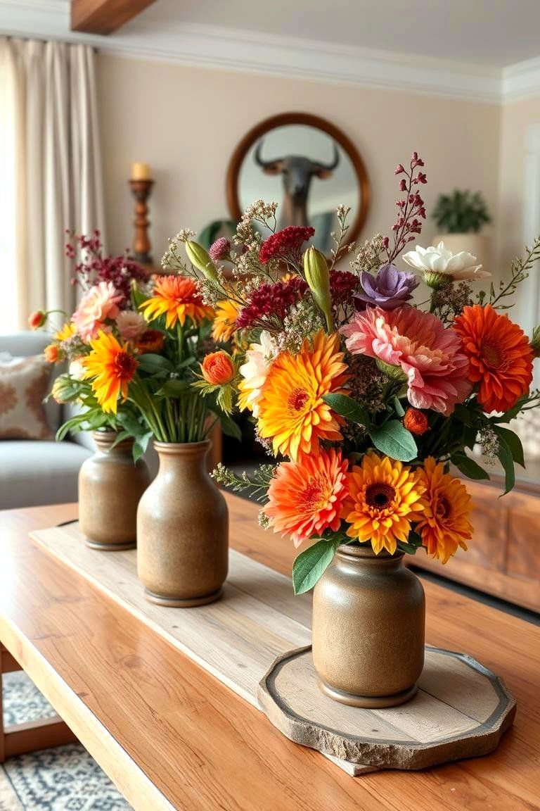 Seasonal Floral Arrangements - 24 Fall Living Room Ideas