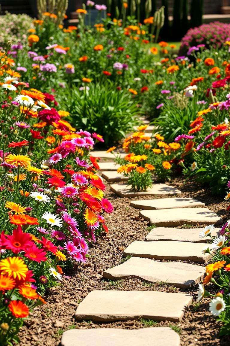 Seasonal Flower Border Path - 24 Stepping Stone Walkway Ideas
