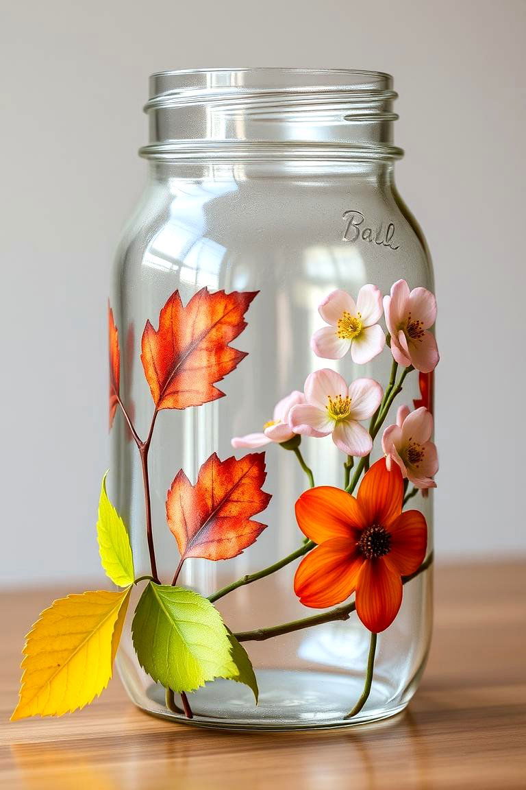 Seasonal Splendor Autumn Leaves and Spring Blooms - 24 Mason Jar Wedding Centerpieces