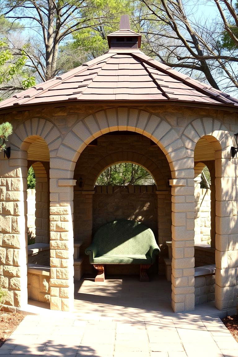 Secluded Stone Gazebo - 24 Stone Porch Ideas