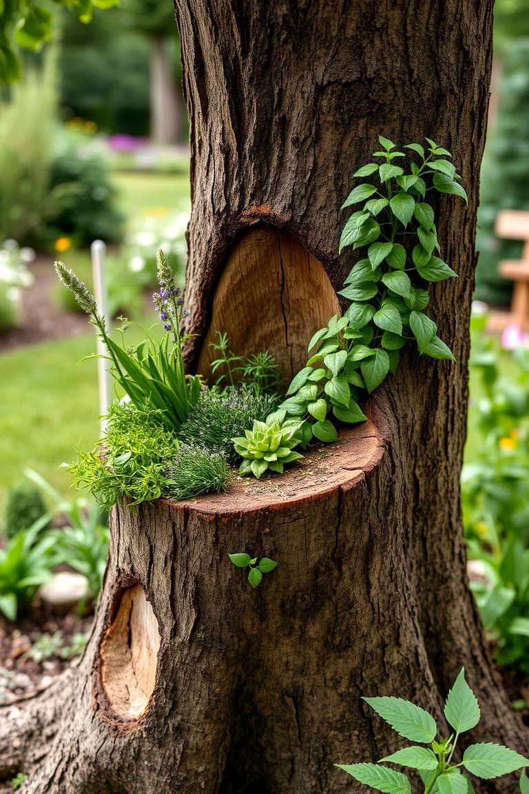 Secret Herb Haven - 24 Tree Stump Fairy Garden Ideas