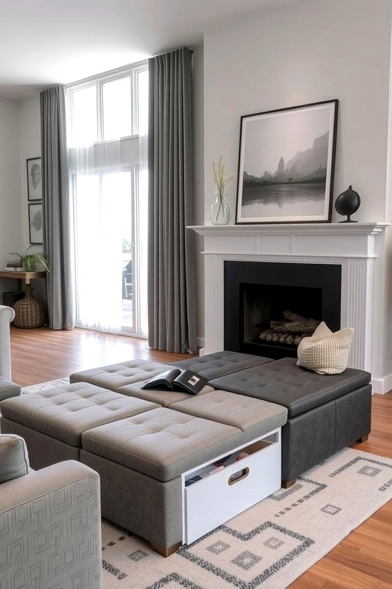 Sectional Bench with Storage Drawers - 24 Fireplace Bench Ideas