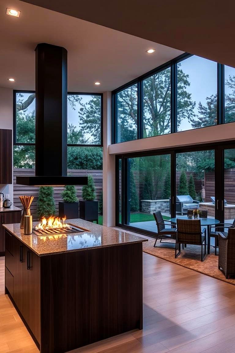 See Through Fireplace Connecting Indoors and Outdoors - 24 Kitchens With Fireplaces
