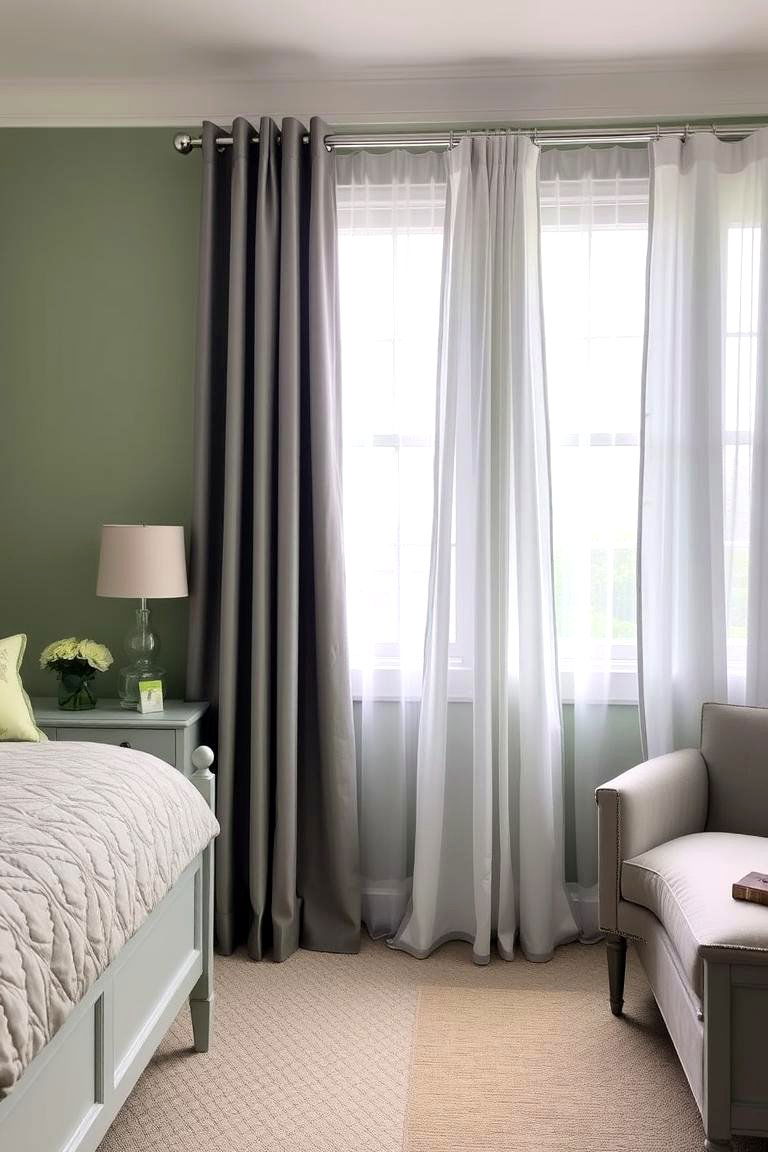 Select Thoughtful Window Treatments - 24 Sage Green and Grey Bedroom Ideas