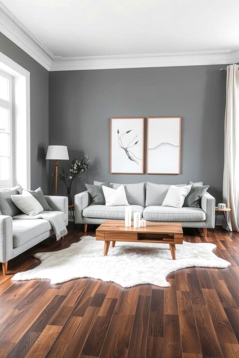 Selecting Complementary Furniture Upholstery - 24 Grey Living Room With Dark Wood Floors