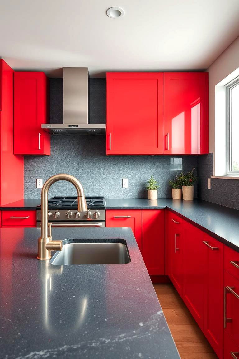 Selecting Countertops to Complement Red Cabinets - 24 Red Kitchens