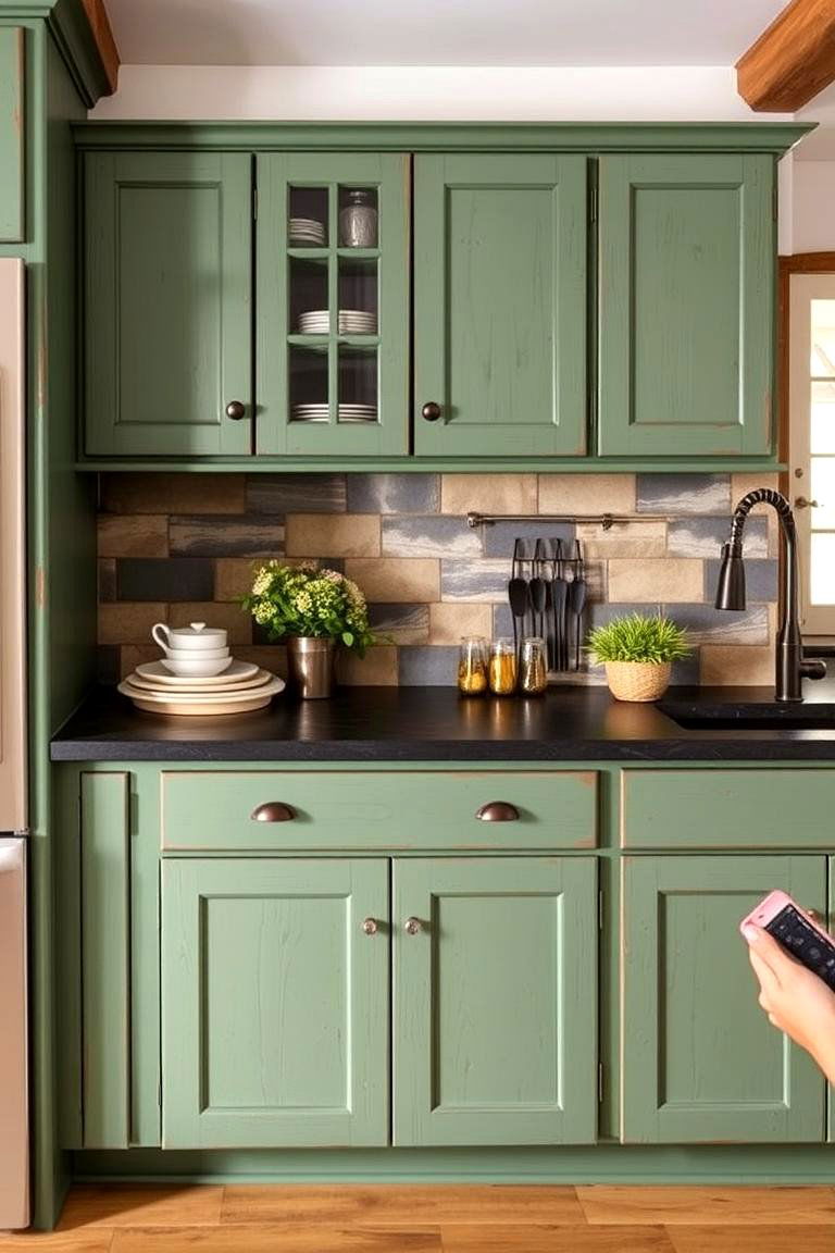 Selecting the Right Appliance Finishes - 24 Green Kitchen Cabinets With Black Countertops