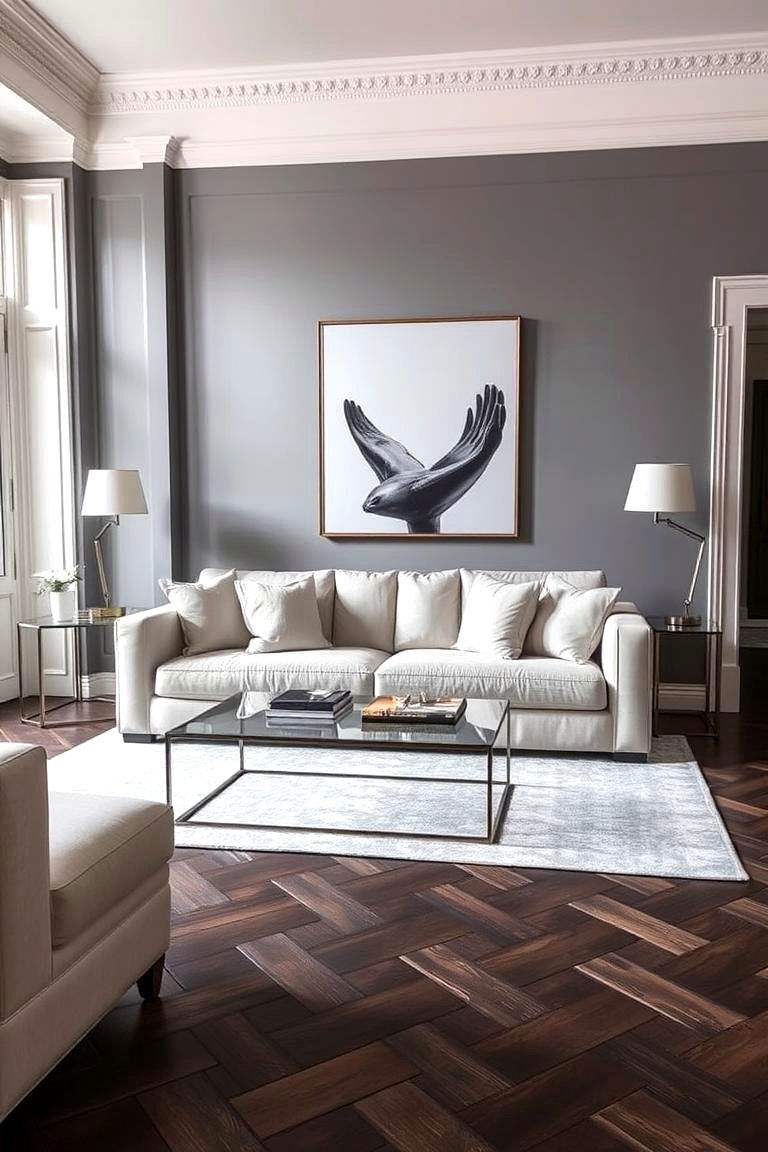 Selecting the Right Coffee Table for the Setting - 24 Grey Living Room With Dark Wood Floors