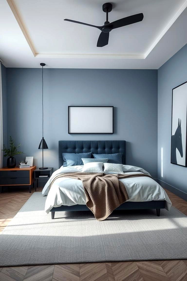 Serene Blue Accents Complemented by Black Details - 24 Black and Blue Bedroom Ideas