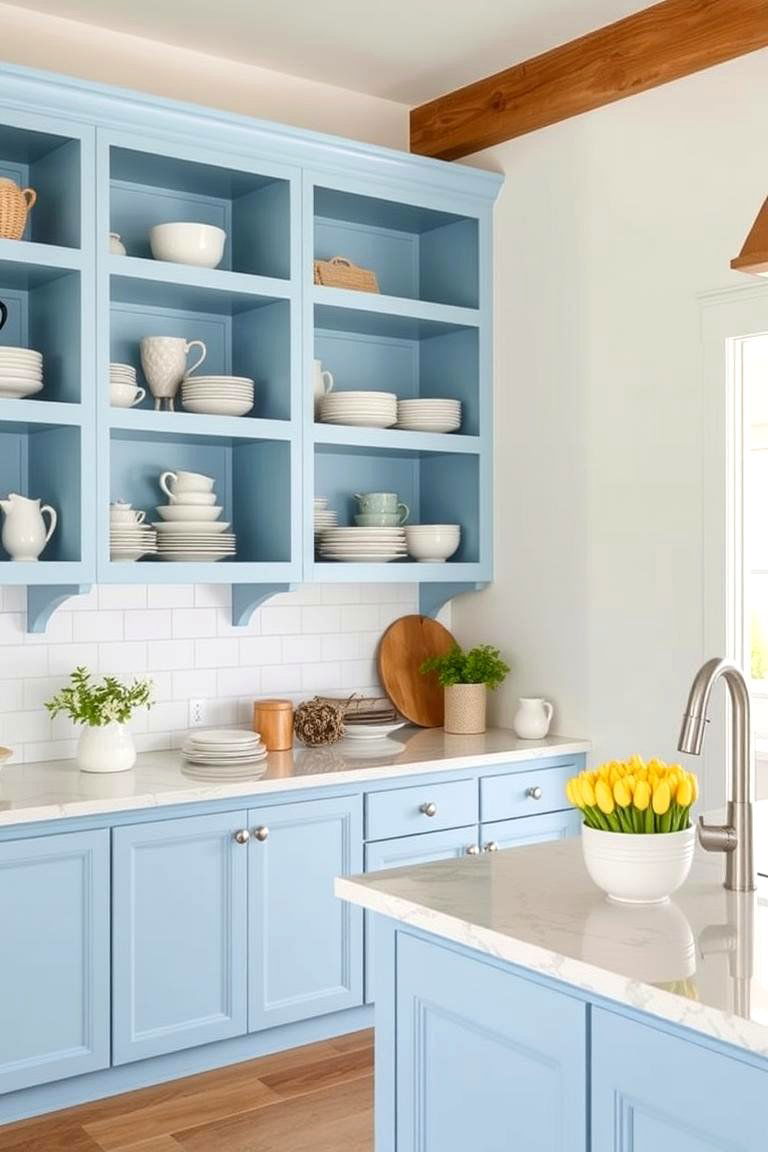 Serene Blue Open Shelving - 24 Blue and White Kitchen Ideas