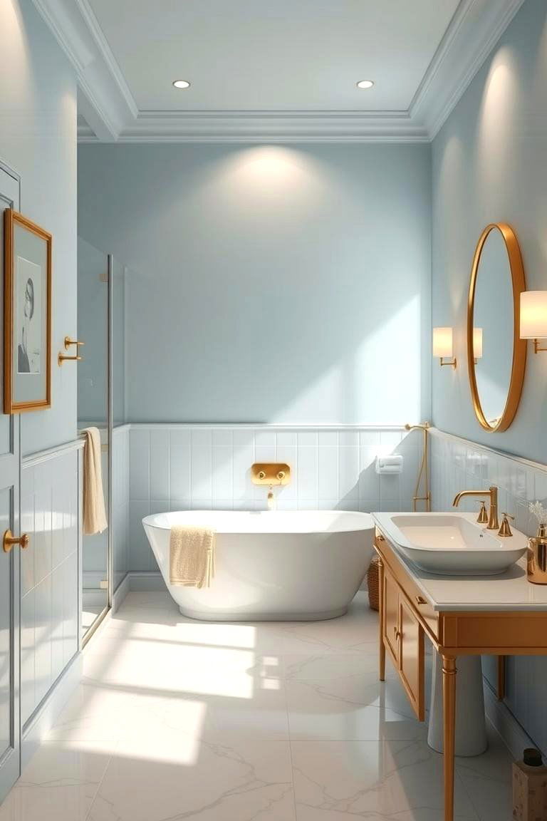 Serene Blue Palette with Warm Gold Embellishments - 24 Blue and Gold Bathroom Ideas