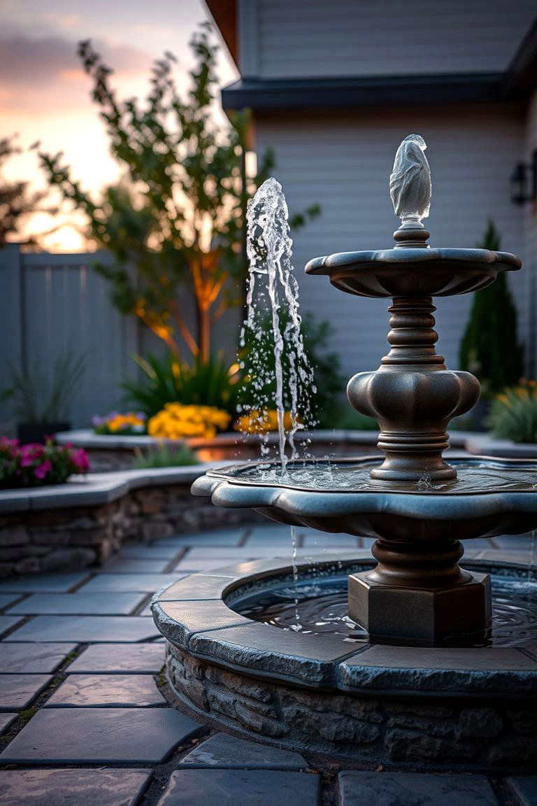 Serene Bluestone Patio with Outdoor Fountain - 24 Bluestone Patio Ideas
