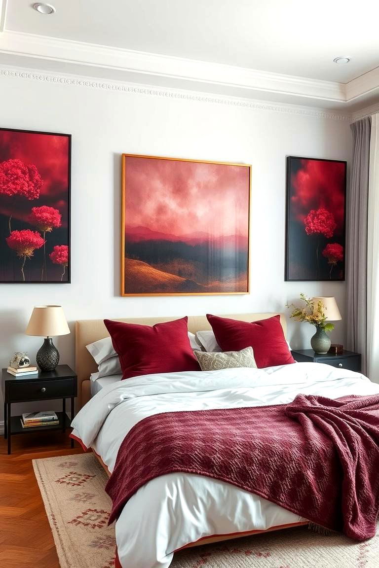 Serene Burgundy Artwork - 24 Burgundy Bedroom Ideas