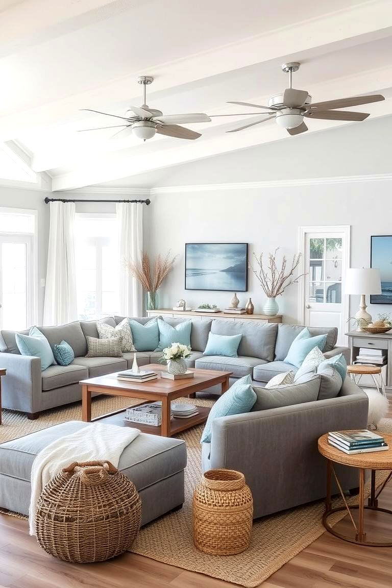 Serene Coastal Grey Living Room - 24 Grey Sectional Living Room Ideas