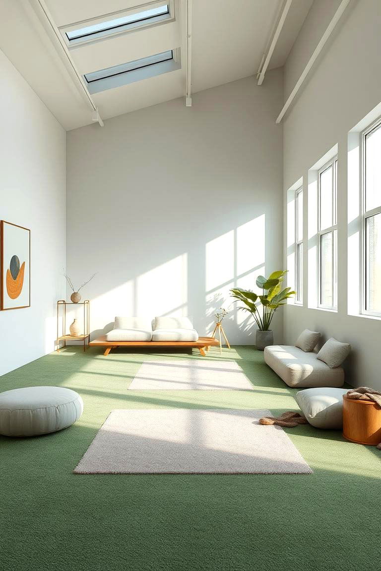 Serene Green Carpet with Natural Light - 24 Green Carpet Living Room Ideas