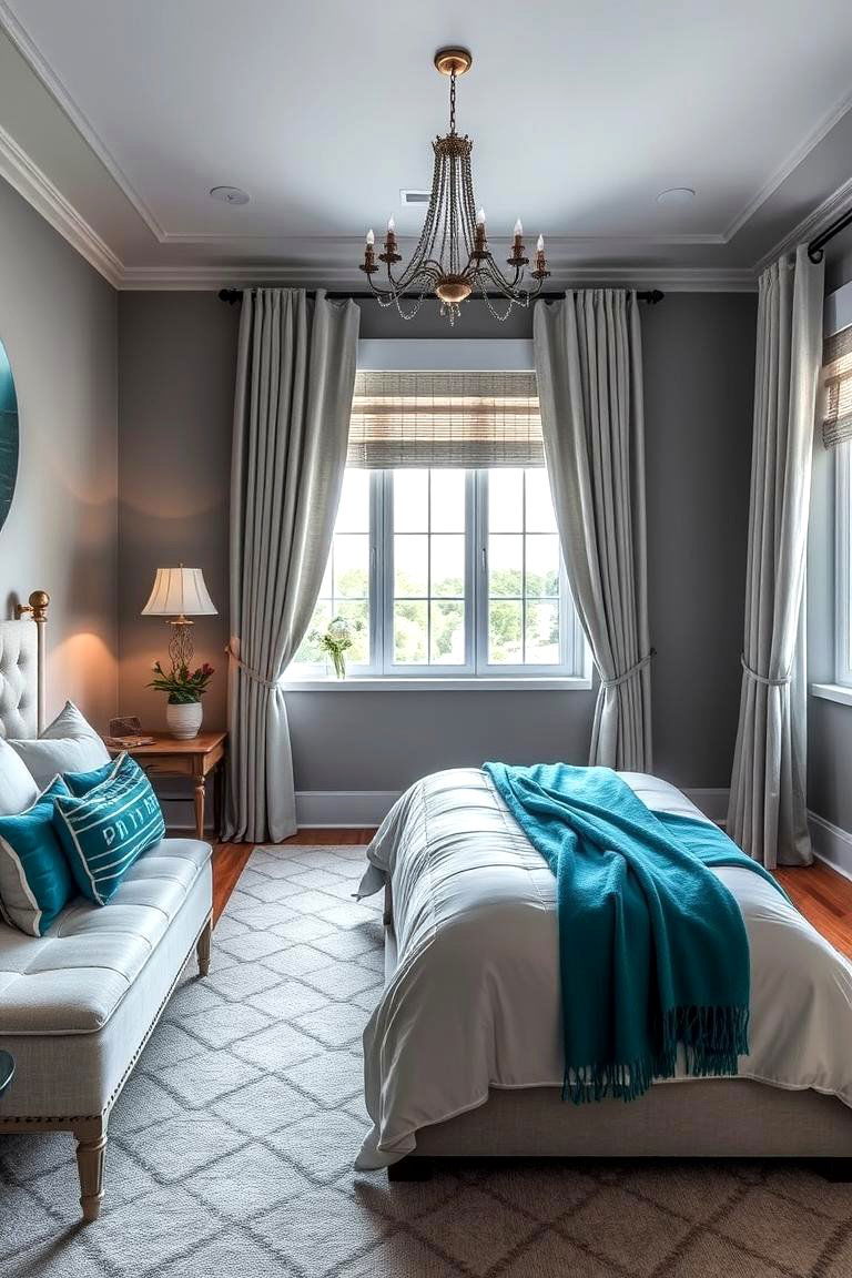 Serene Grey Accents - 24 Teal and Grey Bedroom Ideas