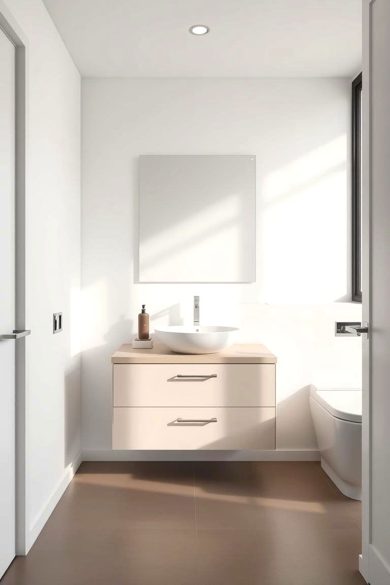 Serene Minimalist Vanity - 24 Beige and White Bathroom Ideas