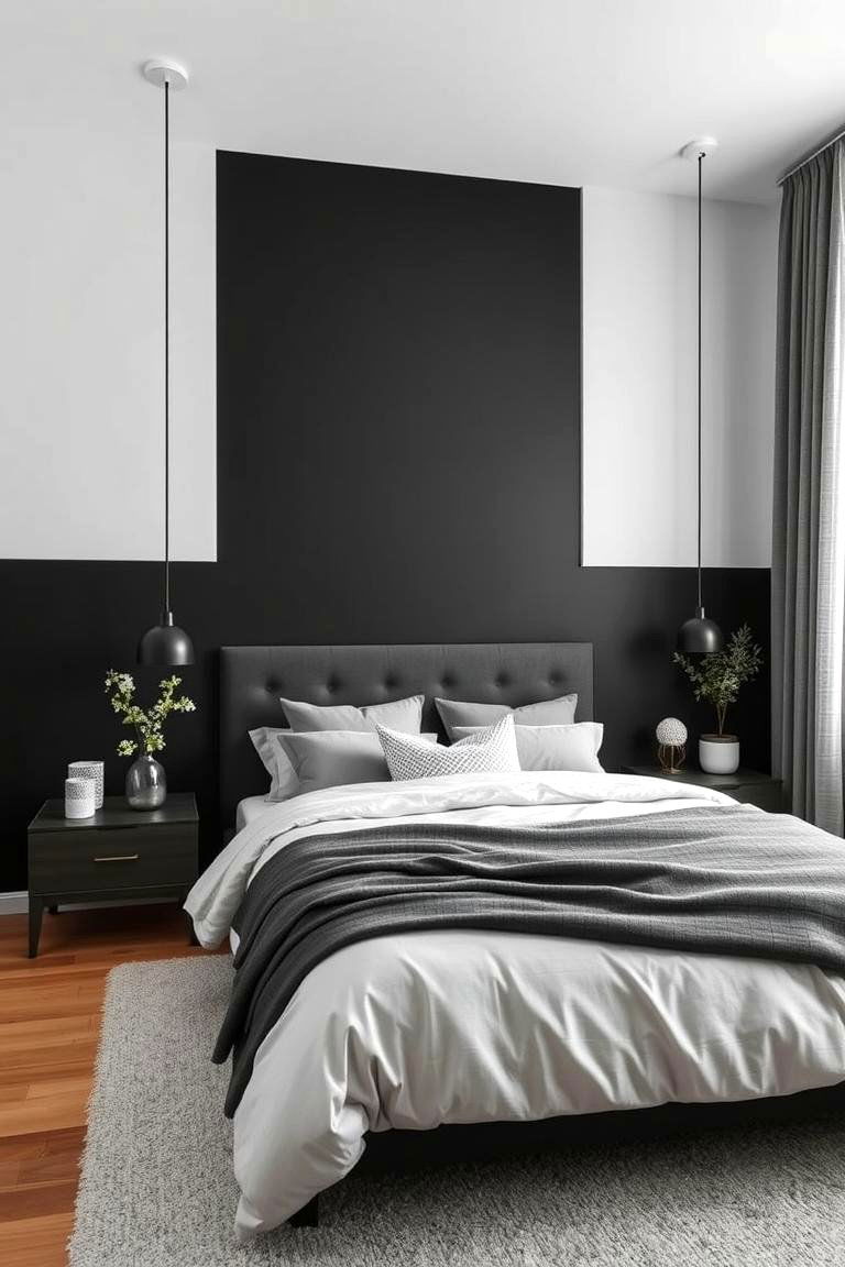 Serene Monochrome Oasis - 24 Black Accent Wall Bedroom Ideas