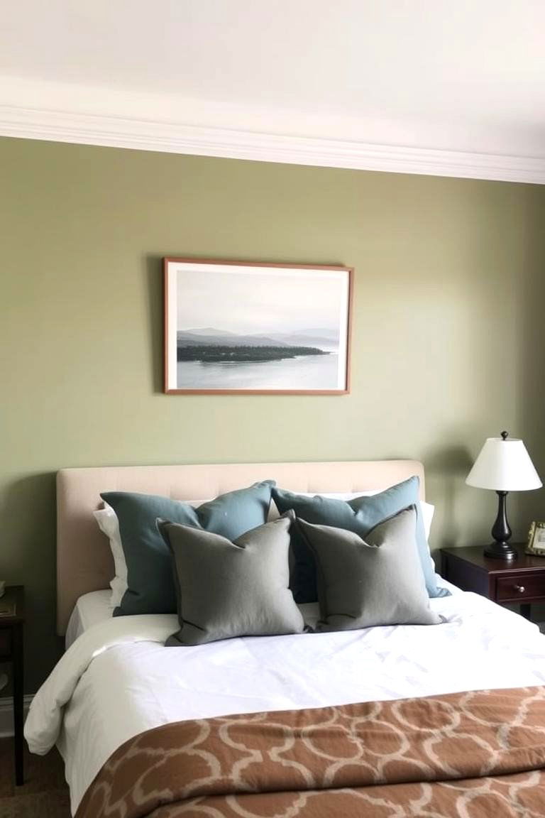 Serene Olive Green with Cool Blues - 24 Olive Green Bedroom Ideas
