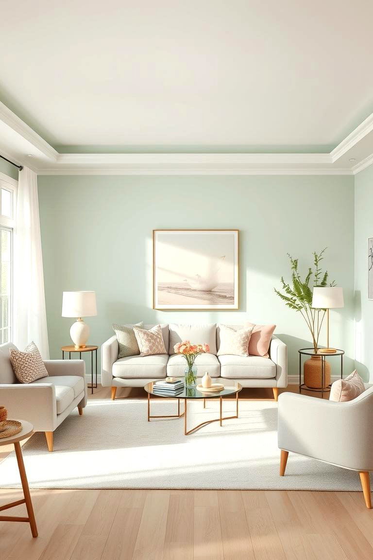 Serene Pastel Harmony - 24 Mansion Living Room Ideas
