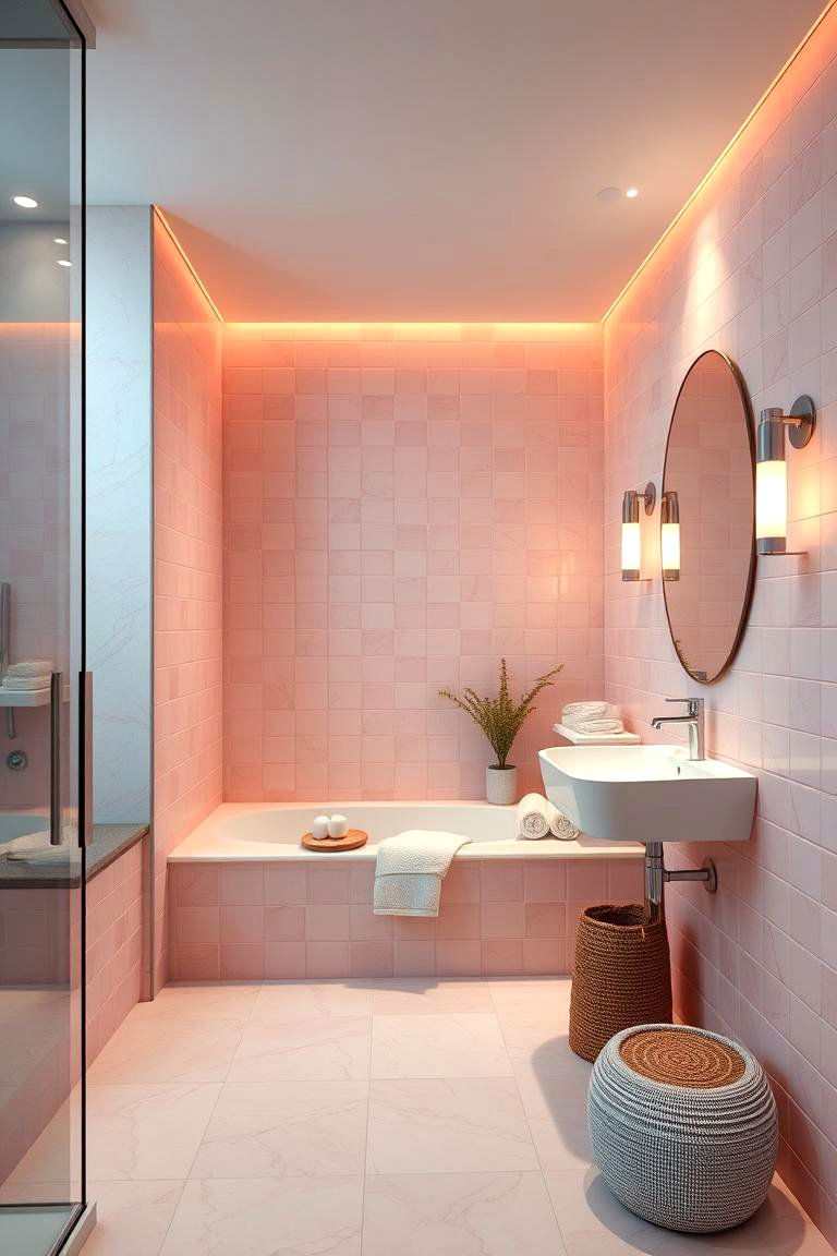 Serene Pink Spa - 24 Pink Tile Bathroom Ideas