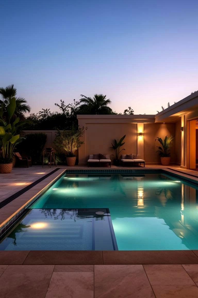 Serene Poolside Lounge - 24 Down Sloped Backyard Ideas