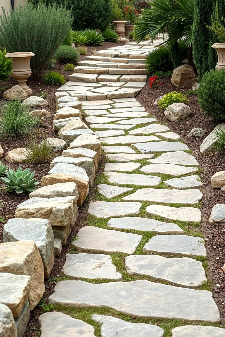 Serene Rustic Stone Pathways - 24 Mediterranean House Exterior Ideas