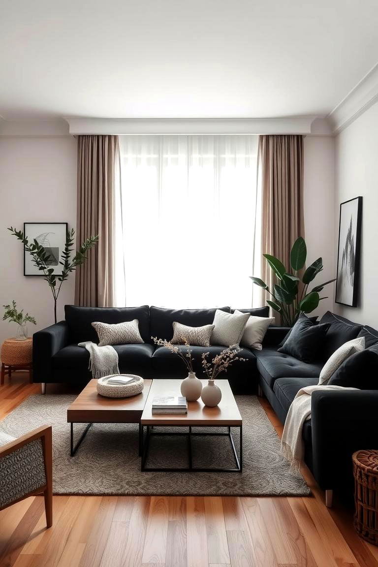 Serene Sanctuary - 24 Black Couch Living Room Ideas
