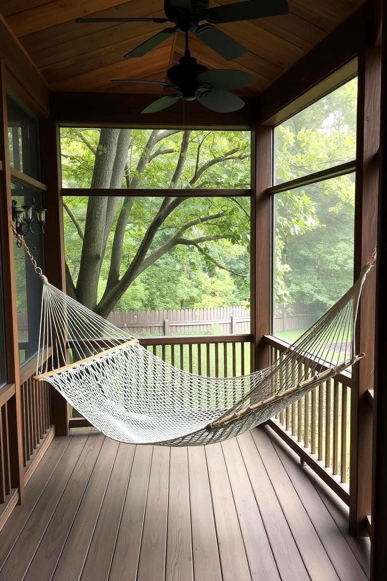 Serene Screened in Hammock Haven - 24 Screened-in Deck Ideas