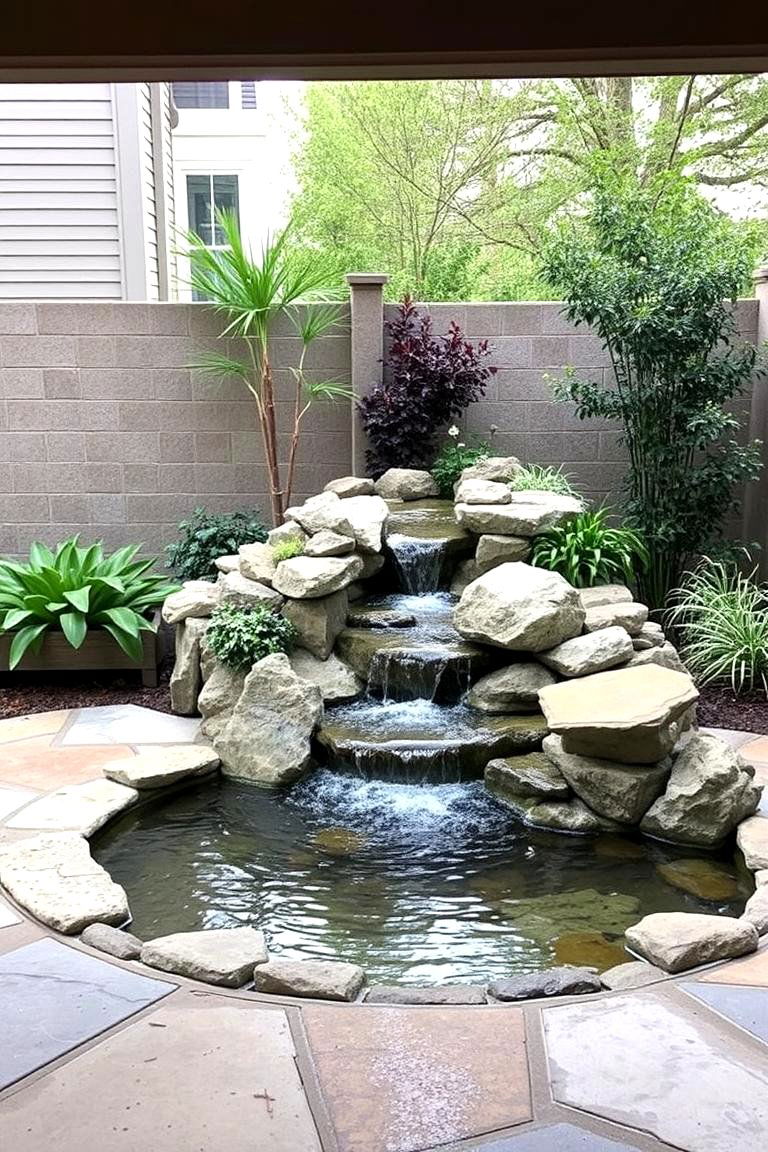 Serene Water Feature Oasis - 24 Front Yard Patio Ideas