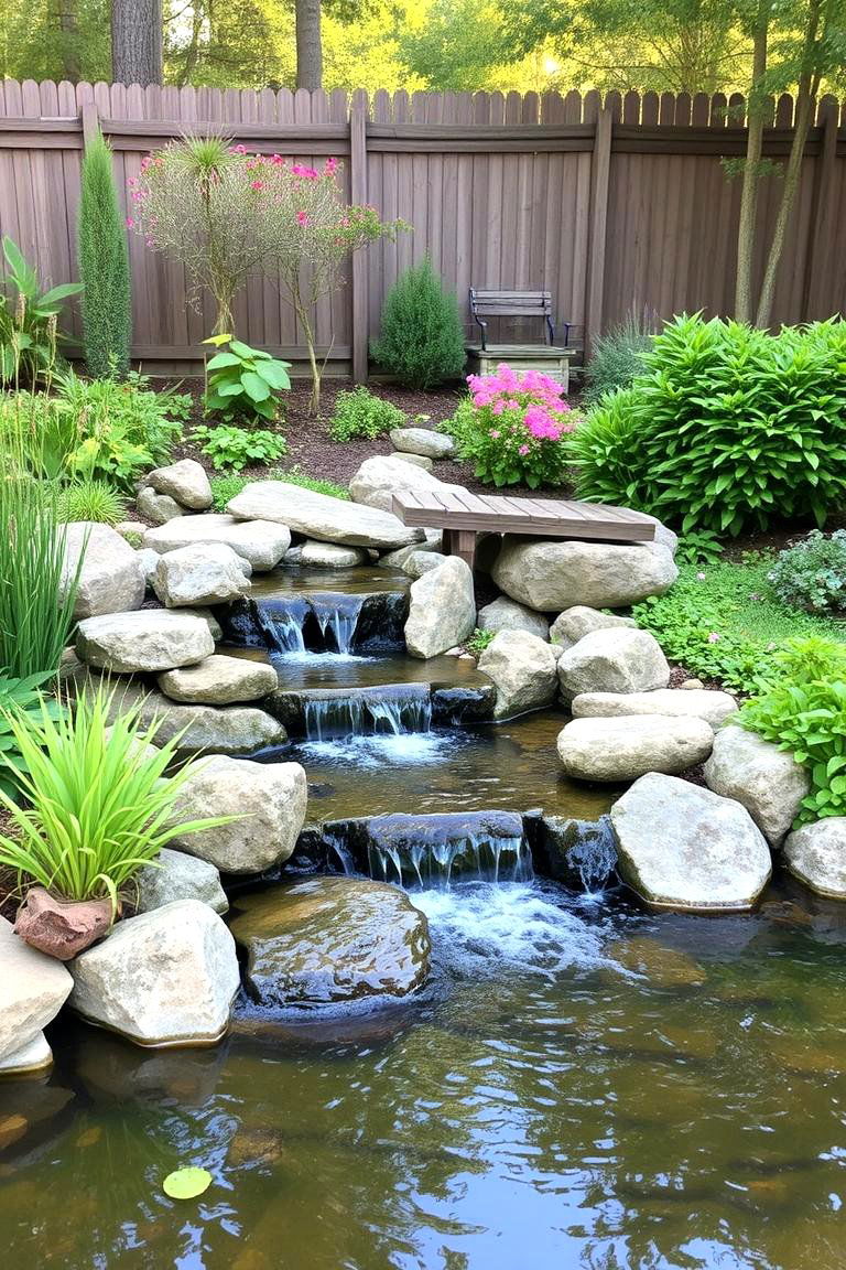 Serene Water Feature with Pond and Waterfall - 24 Large Backyard Landscaping Ideas