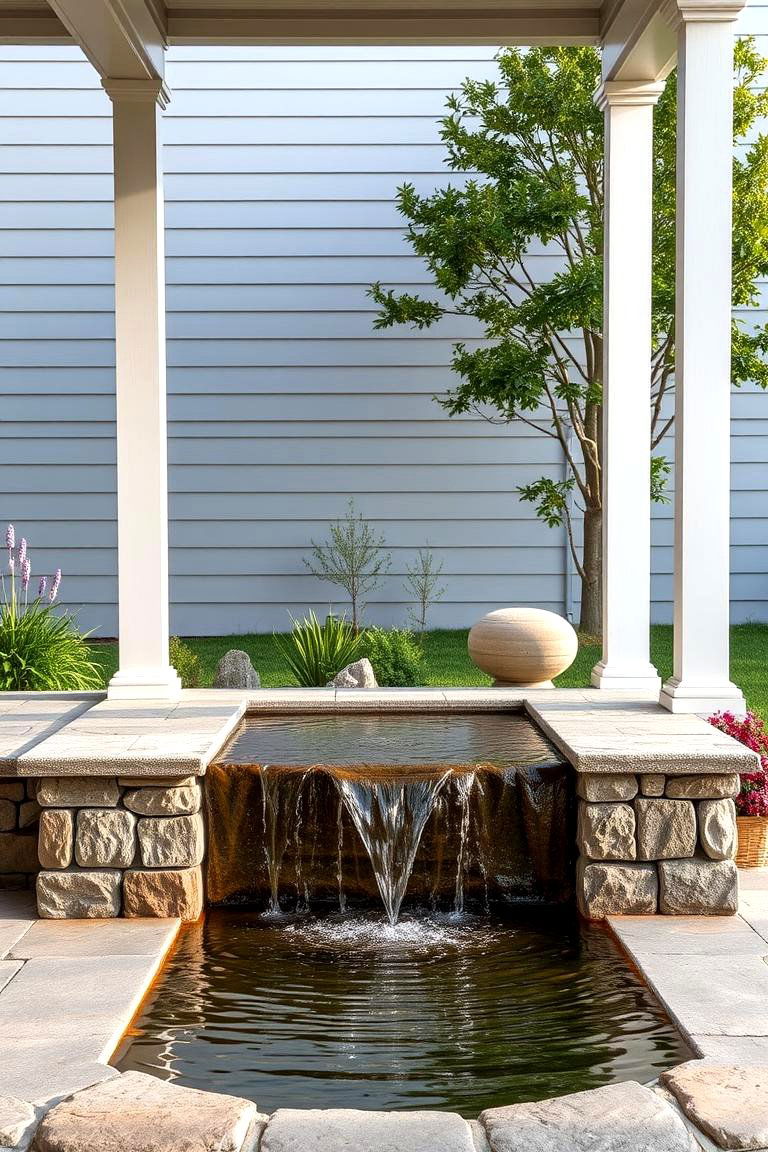 Serene Water Feature - 24 Raised Ranch Front Porch Ideas