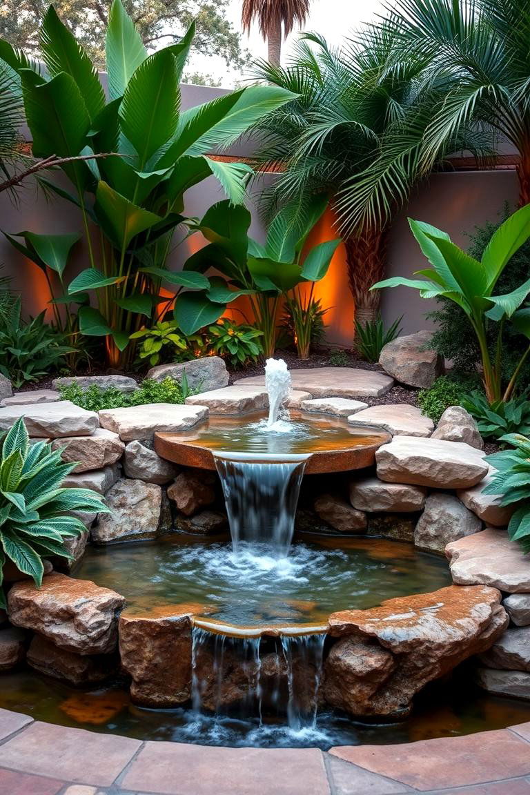 Serene Water Fountain Sanctuary - 24 Tropical Patio Ideas