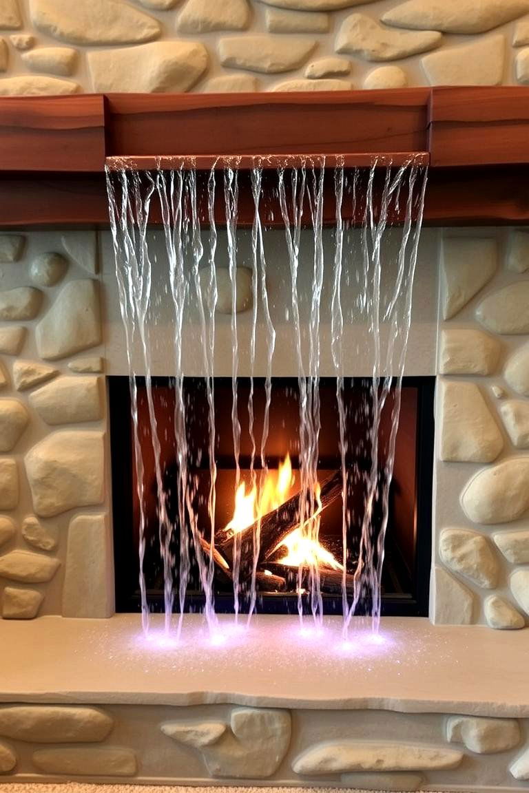 Serene Waterfall Mantel Feature - 24 Scandinavian Fireplace Ideas