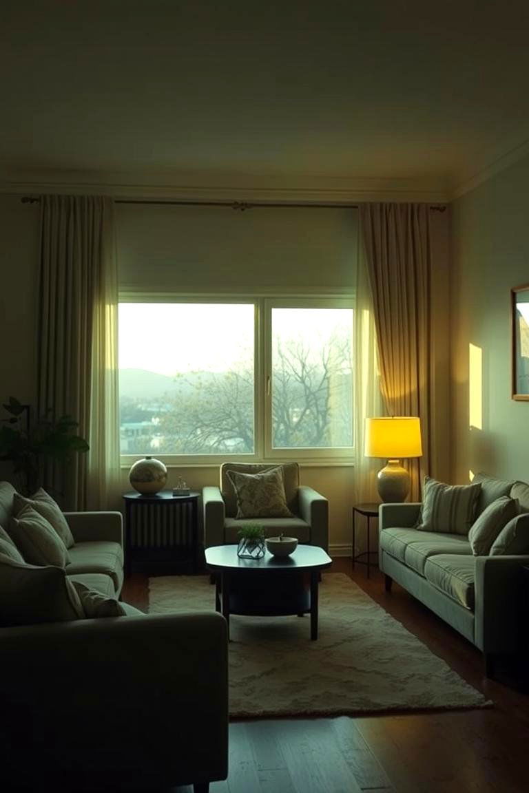 Set a Calming Mood with Soft Green Lighting - 24 Green Living Room Ideas