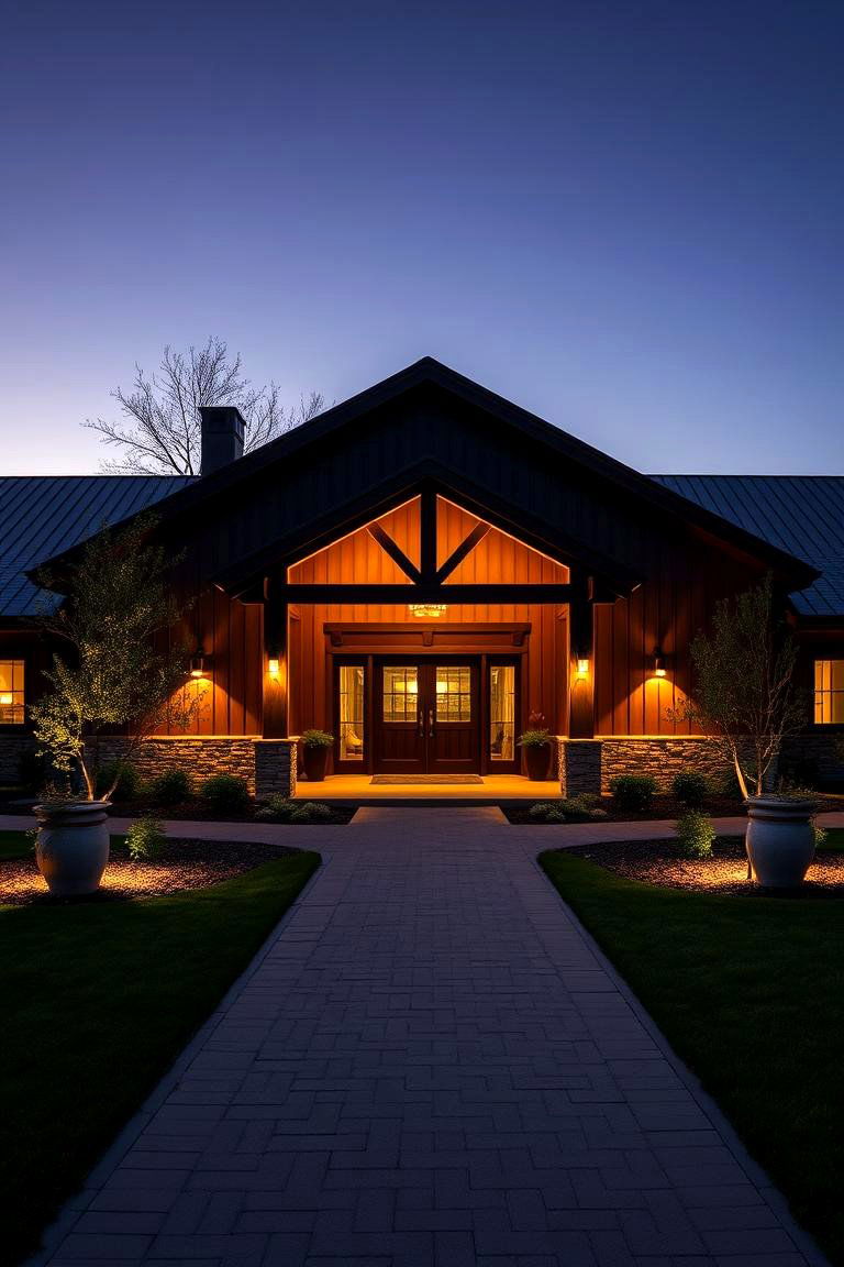 Setting the Mood with Strategic Exterior Lighting - 24 Pole Barn and Barndominium House Exteriors