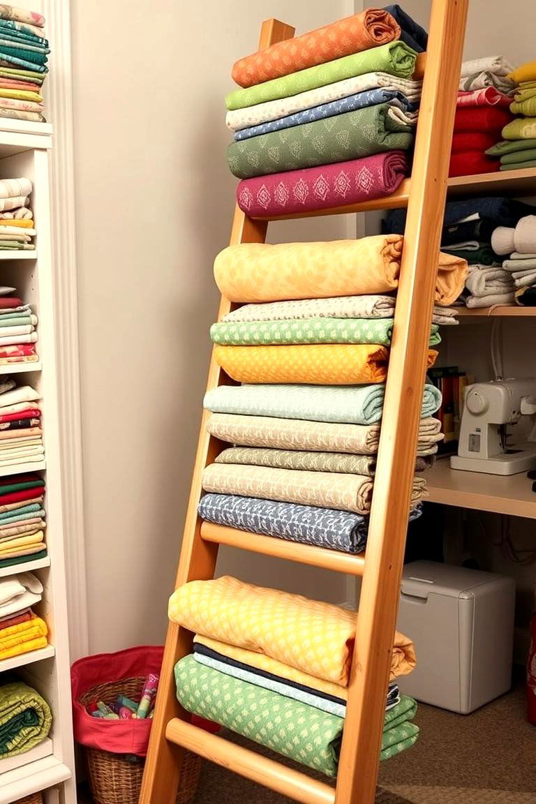 Sewing Room Fabric Ladder - 24 Ladder Storage Ideas