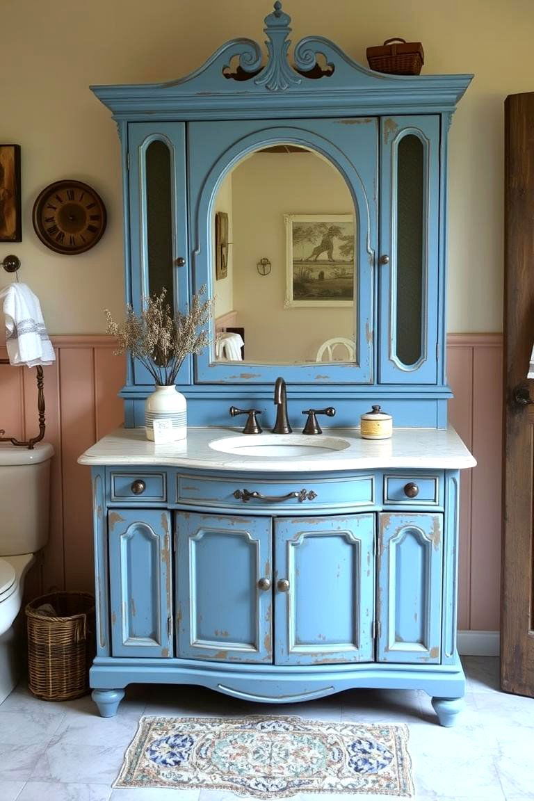 Shabby Chic Blue Vanity - 24 Blue Bathroom Vanity Ideas