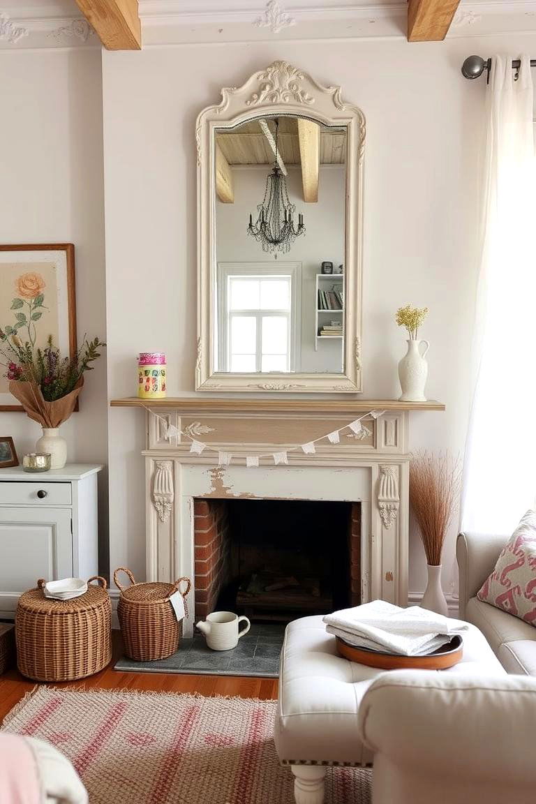 Shabby Chic Mirror - 24 Mirror Over Fireplace Ideas