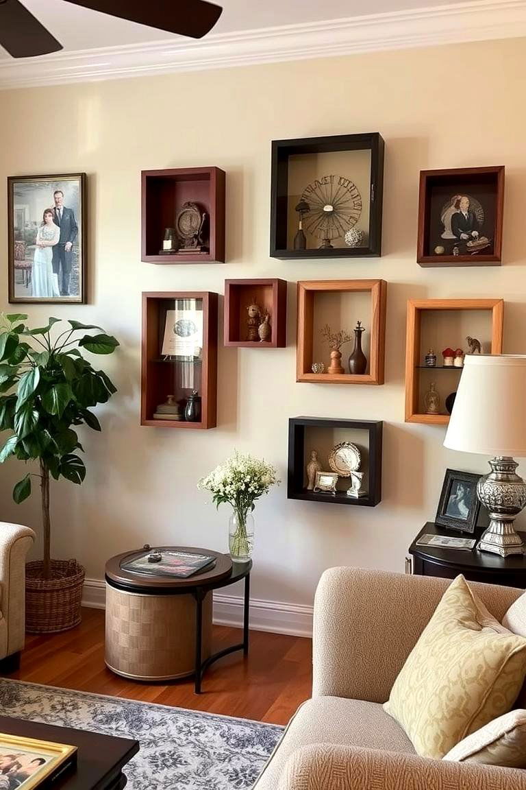 Shadow Boxes Display - 24 living room wall decor ideas