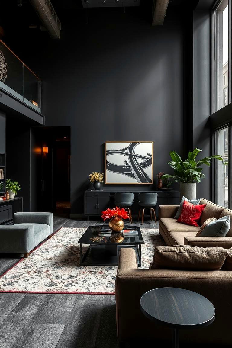 Shadowed Urban Glam - 24 Dark Living Room Ideas