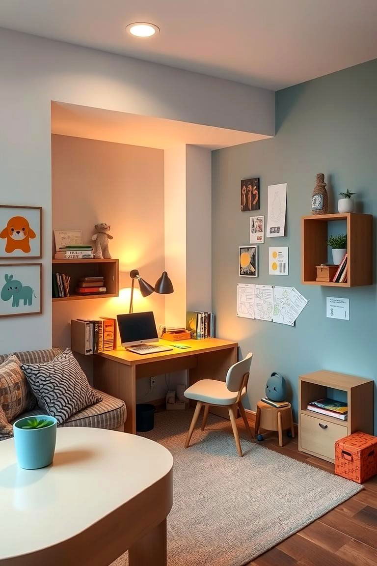 Shared Study and Play Nook - 24 Boy and Girl Shared Small Room Ideas
