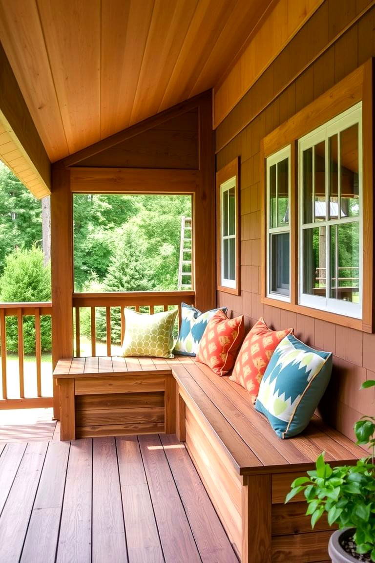 Shed Roof Porch with Built in Seating - 24 Shed Roof Porch Design Ideas