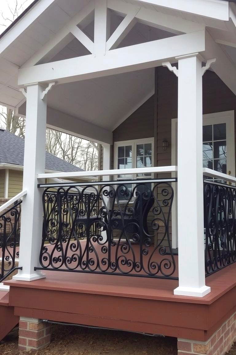 Shed Roof Porch with Decorative Railings - 24 Shed Roof Porch Design Ideas
