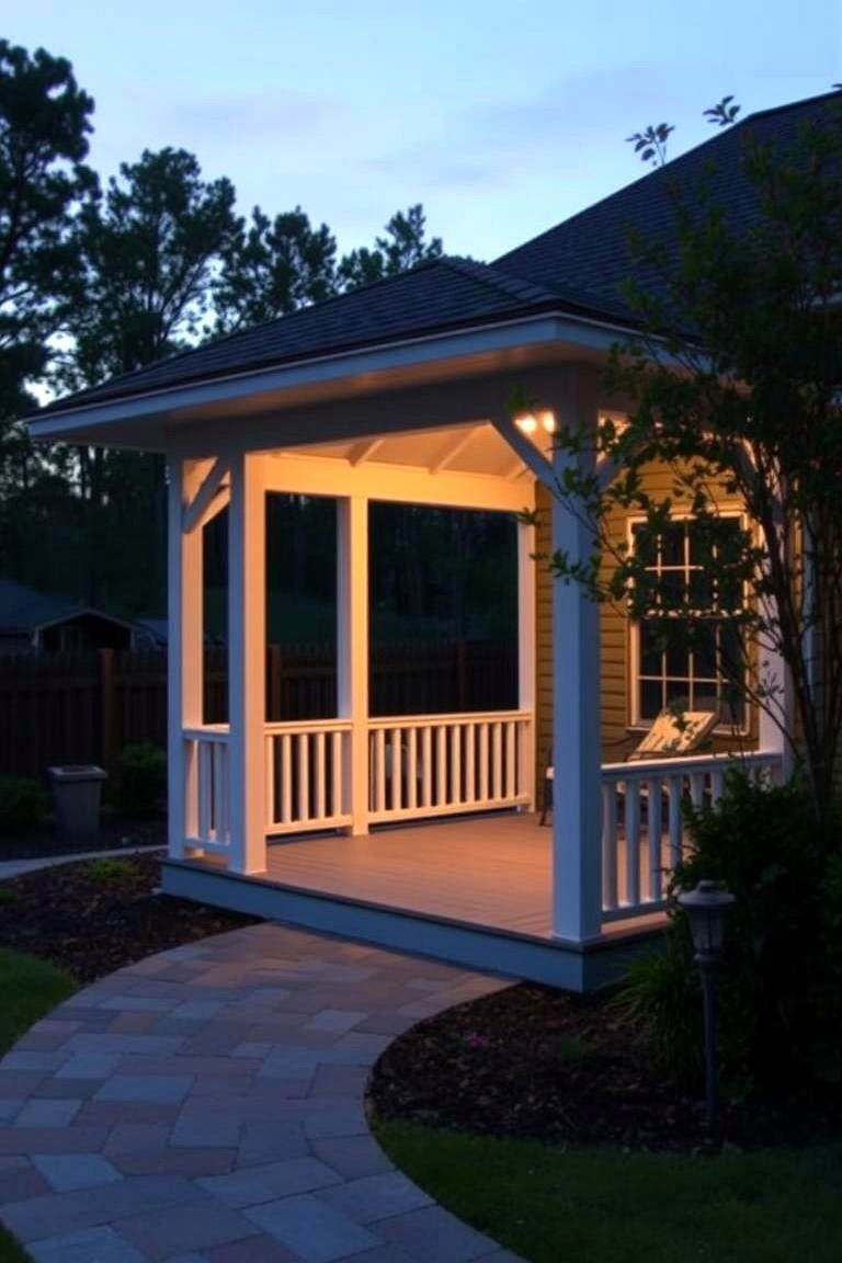 Shed Roof Porch with Outdoor Lighting - 24 Shed Roof Porch Design Ideas