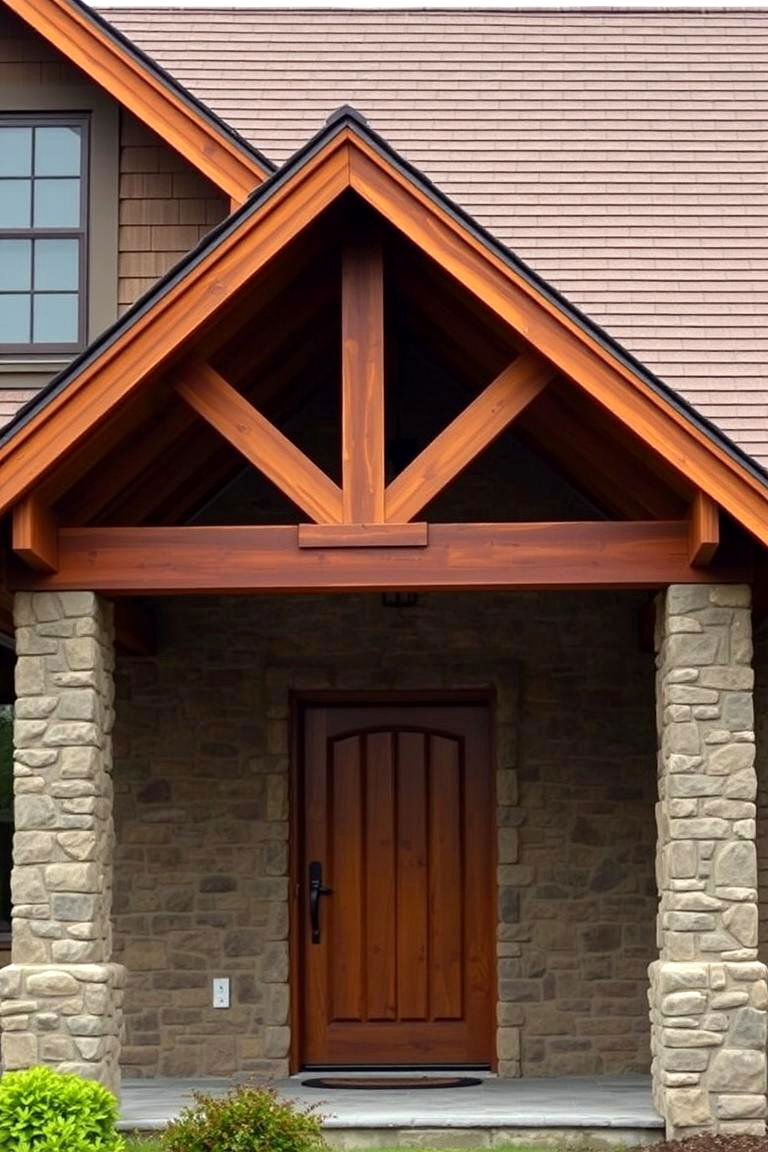 Shed Roof Porch with Stone Supports - 24 Shed Roof Porch Design Ideas