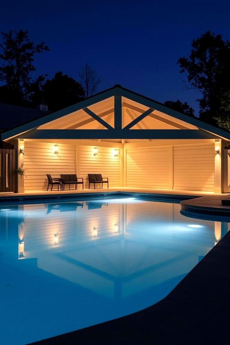 Shed with Integrated Lighting - 24 Pool Shed Ideas