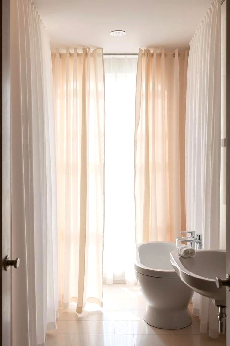 Sheer Curtains for a Light Airy Look - 24 Bathroom Window Treatment Ideas